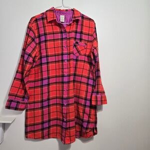 Sonoma Life Style Intimates Plaid Nightshirt Pajama Top Shirt M Red Pink Sparkle